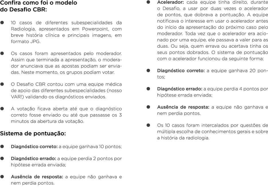 Confira como foi o modelo do Desafio CBR:   10 casos de diferentes subespecialidades da Radiologia, apresentados em P   