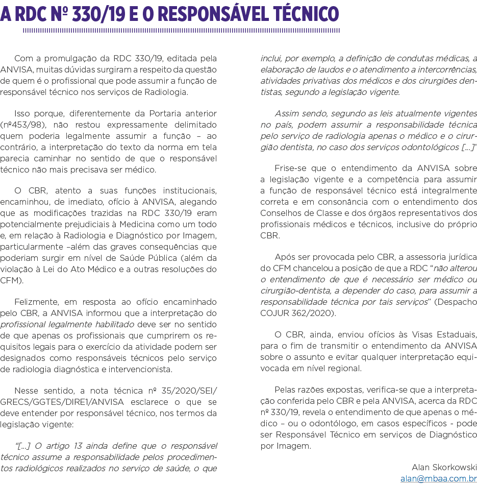 A RDC n  330 19 E O RESPONSÁVEL TÉCNICO Com a promulgação da RDC 330 19, editada pela ANVISA, muitas dúvidas surgiram   