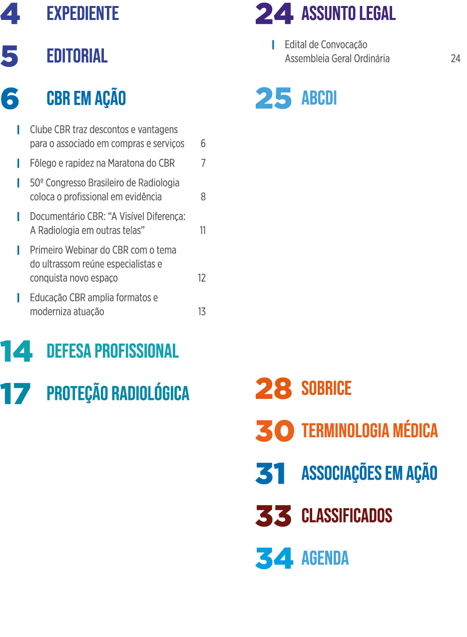 Expediente 4 Editorial 5 CBR em ação 6 Clube CBR traz descontos e vantagens para o associado em compras e serviços 6    