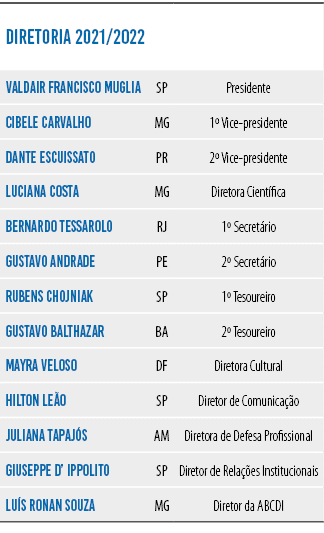 diretoria 2021 2022,Valdair Francisco Muglia,SP,Presidente,Cibele Carvalho,MG,1  Vice-presidente,Dante Escuissato,PR,   