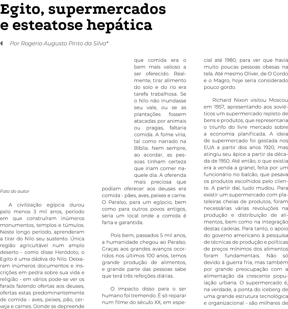 Egito, supermercados e esteatose hepática   Por Rogerio Augusto Pinto da Silva* Foto do autor A civilização egípcia d   