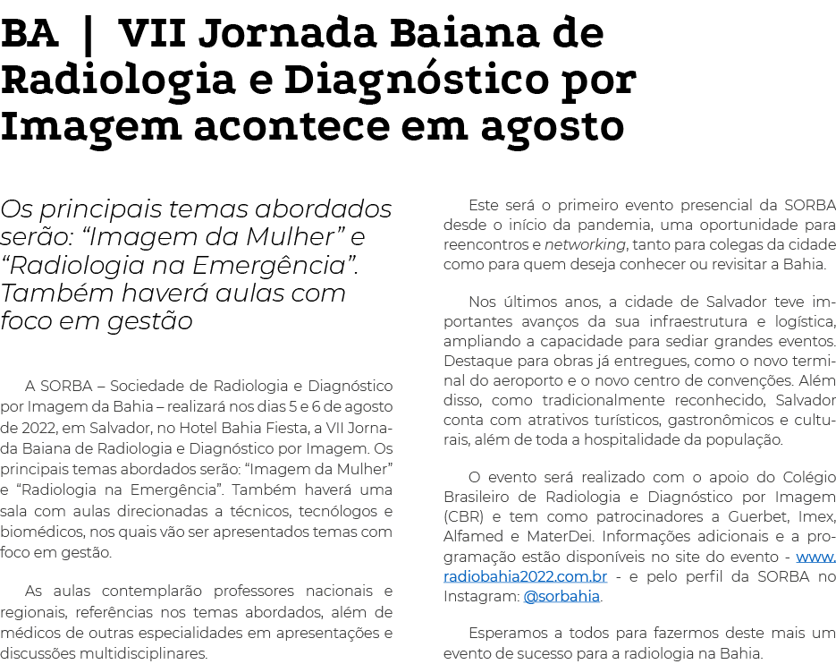 BA   VII Jornada Baiana de Radiologia e Diagnóstico por Imagem acontece em agosto Os principais temas abordados serão   