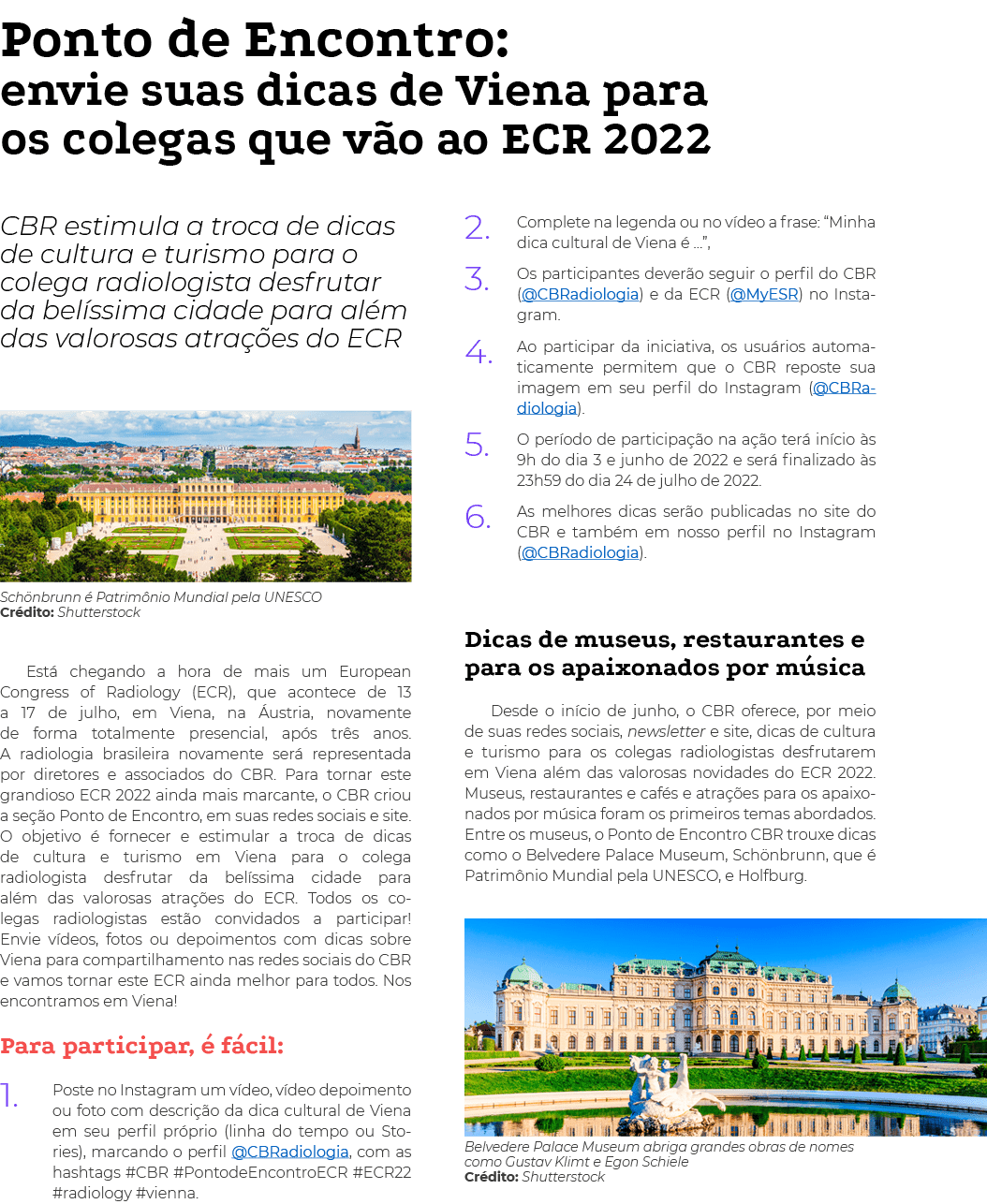 Ponto de Encontro: envie suas dicas de Viena para os colegas que vão ao ECR 2022 CBR estimula a troca de dicas de cul   