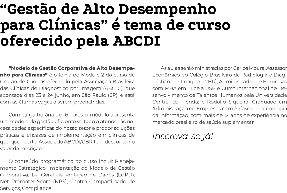  Gestão de Alto Desempenho para Clínicas  é tema de curso oferecido pela ABCDI  Modelo de Gestão Corporativa de Alto    