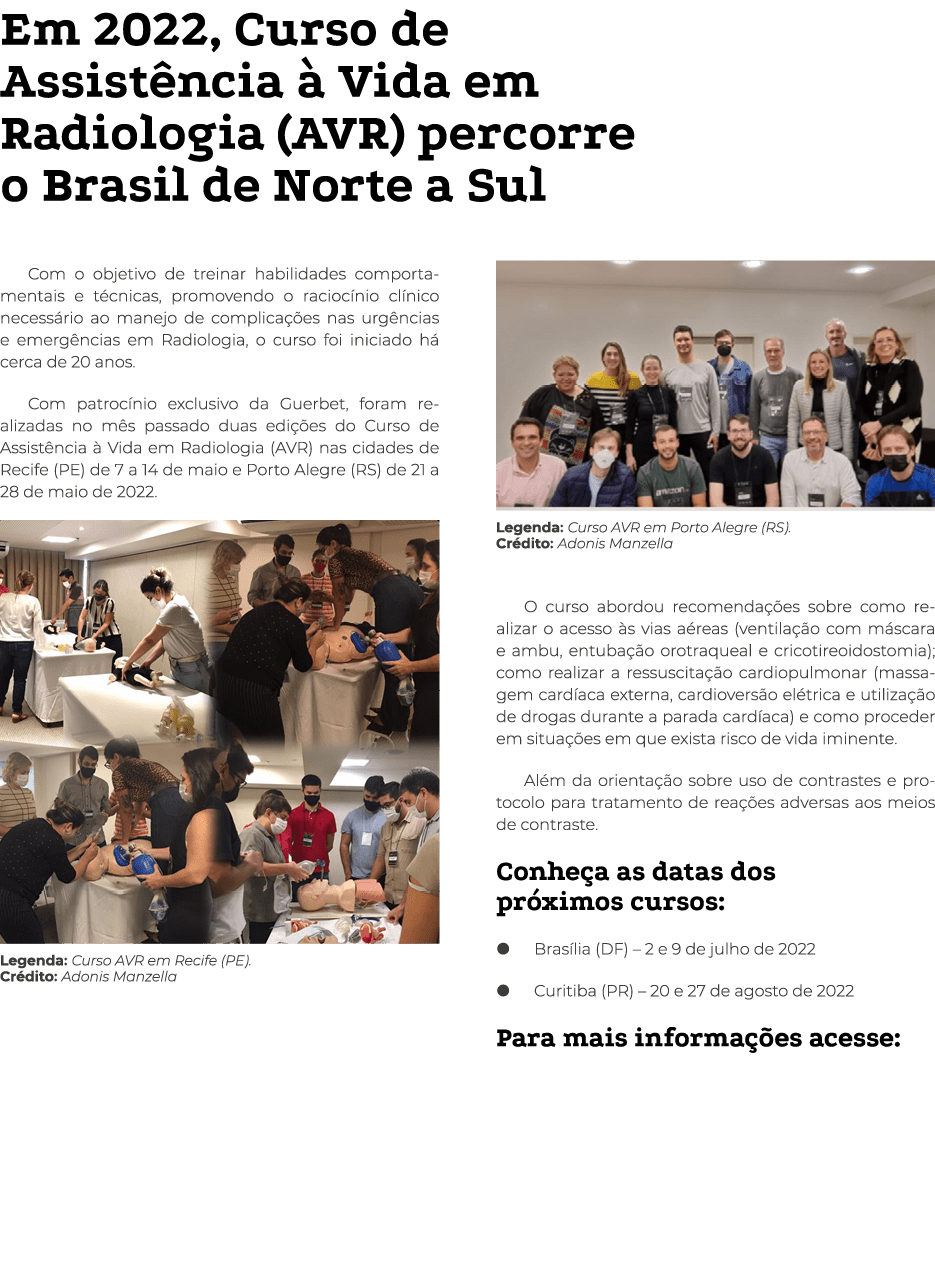Em 2022, Curso de Assistência à Vida em Radiologia (AVR) percorre o Brasil de Norte a Sul Com o objetivo de treinar h   