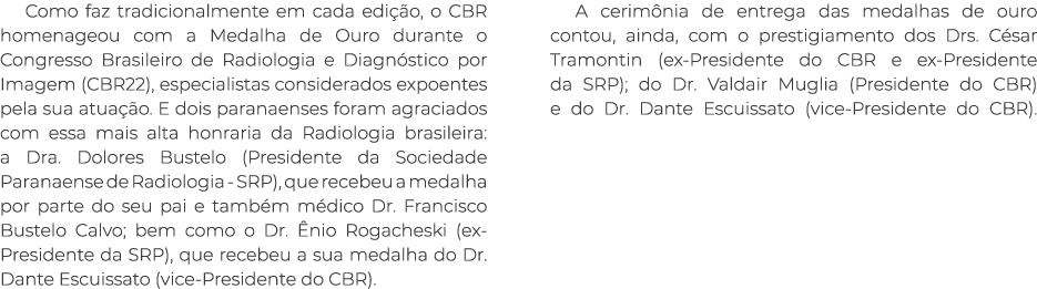 Como faz tradicionalmente em cada edi o, o CBR homenageou com a Medalha de Ouro durante o Congresso Brasileiro de Ra...