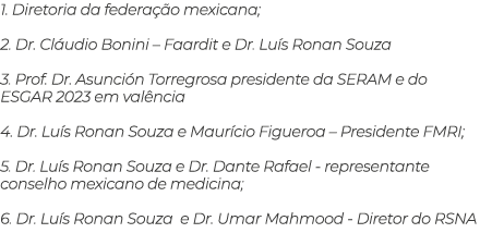 1. Diretoria da federa o mexicana; 2. Dr. Cl udio Bonini – Faardit e Dr. Lu s Ronan Souza 3. Prof. Dr. Asunci n Torr...