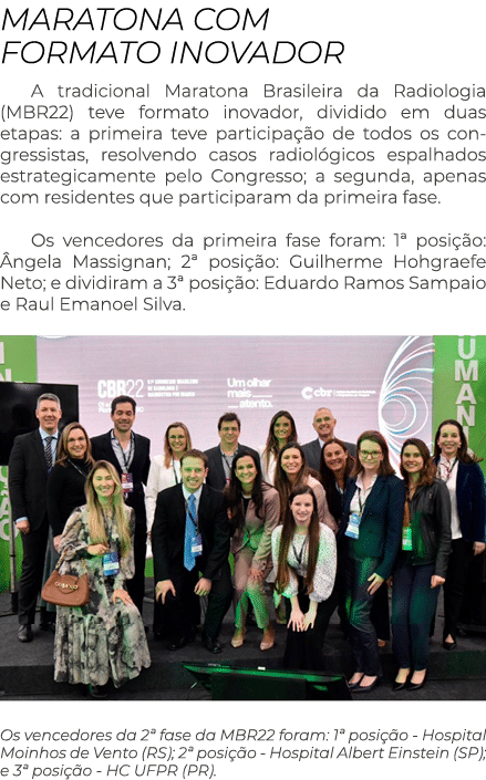 MARATONA COM FORMATO INOVADOR A tradicional Maratona Brasileira da Radiologia (MBR22) teve formato inovador, dividido...