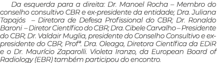 Da esquerda para a direita: Dr  Manoel Rocha   Membro do conselho consultivo CBR e ex-presidente da entidade; Dra  Ju   