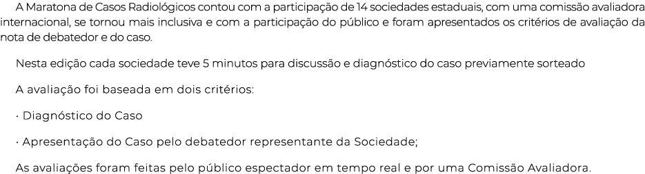 A Maratona de Casos Radiológicos contou com a participação de 14 sociedades estaduais, com uma comissão avaliadora in   