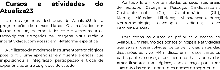 Cursos e atividades do Atualiza23 Um dos grandes destaques do Atualiza23 foi a programação de cursos Hands On, realiz   