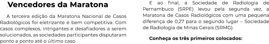  Vencedores da Maratona A terceira edição da Maratona Nacional de Casos Radiológicos foi eletrizante e bem competitiv   