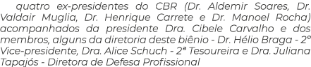 quatro ex-presidentes do CBR (Dr. Aldemir Soares, Dr. Valdair Muglia, Dr. Henrique Carrete e Dr. Manoel Rocha) acompa...