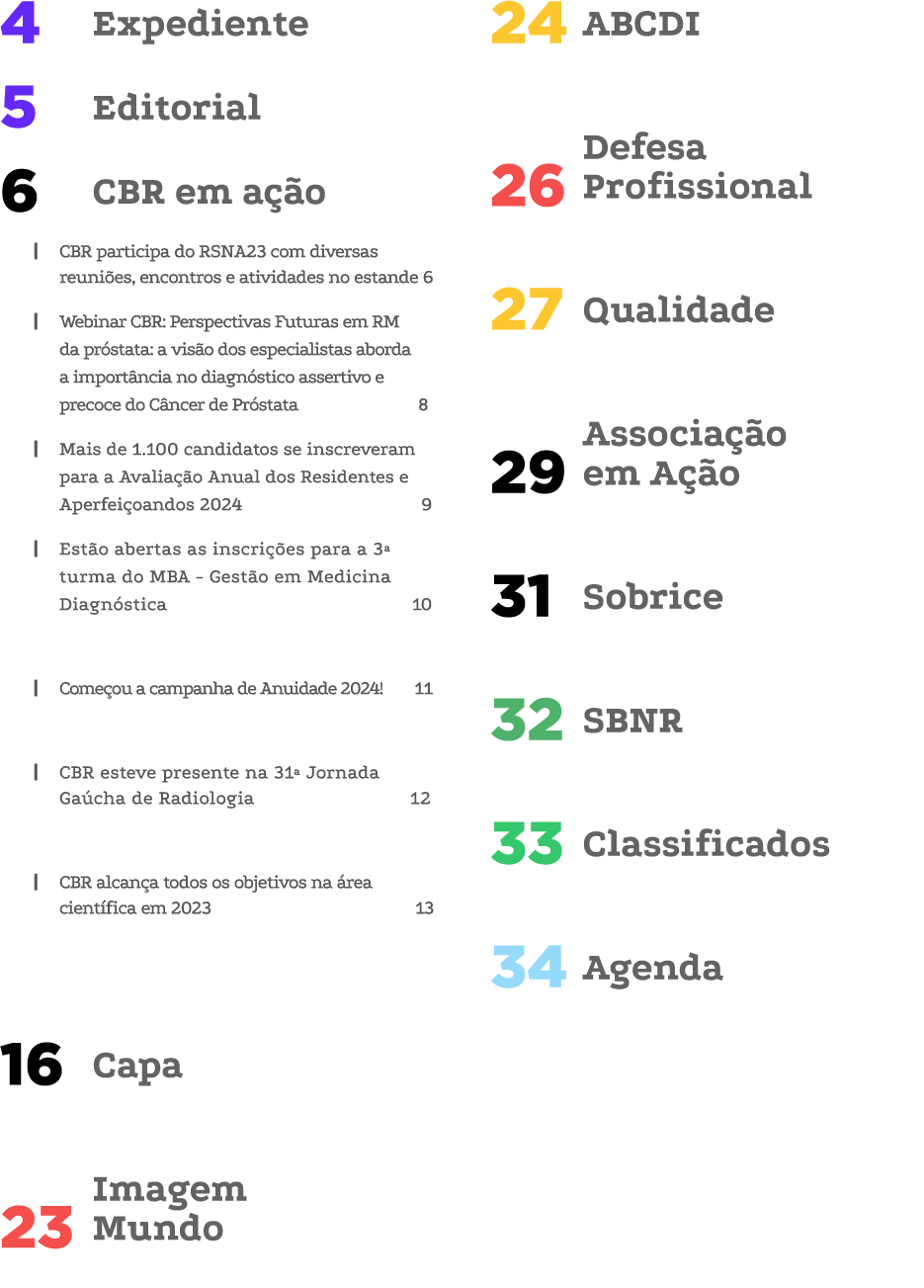 Expediente 4 Editorial 5 CBR em a o 6 | CBR participa do RSNA23 com diversas reuni es, encontros e atividades no est...