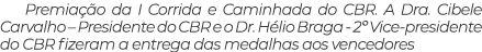 Premiação da I Corrida e Caminhada do CBR  A Dra  Cibele Carvalho   Presidente do CBR e o Dr  Hélio Braga - 2  Vice-p   