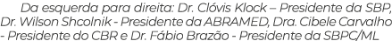 Da esquerda para direita: Dr  Clóvis Klock   Presidente da SBP, Dr  Wilson Shcolnik - Presidente da ABRAMED, Dra  Cib   