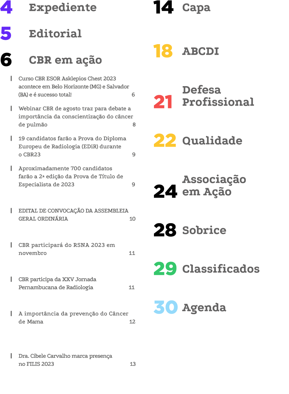 Expediente 4 Editorial 5 CBR em ação 6   Curso CBR ESOR Asklepios Chest 2023 acontece em Belo Horizonte (MG) e Salvad   