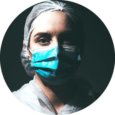 Medical worker wearing medical mask on black background