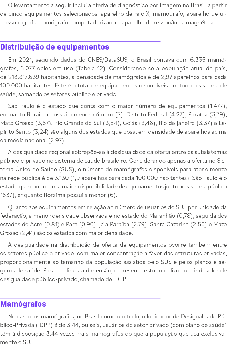 O levantamento a seguir inclui a oferta de diagnóstico por imagem no Brasil, a partir de cinco equipamentos seleciona   