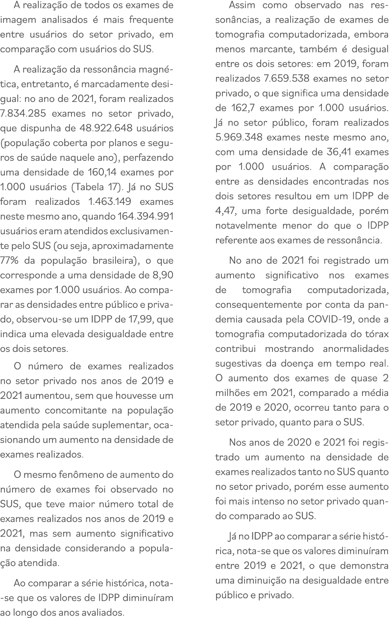 A realização de todos os exames de imagem analisados é mais frequente entre usuários do setor privado, em comparação    