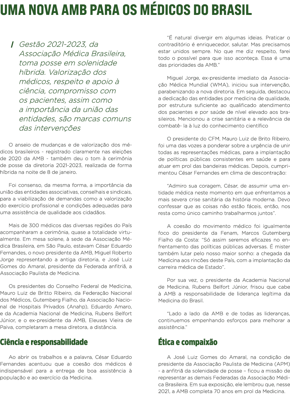 Uma Nova AMB para os médicos do Brasil   Gestão 2021-2023, da Associação Médica Brasileira, toma posse em solenidade    