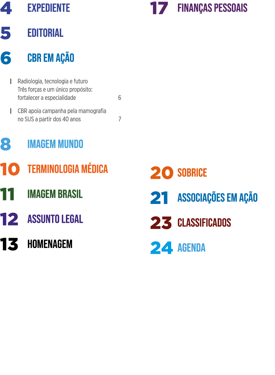 Expediente 4 Editorial 5 CBR em ação 6   Radiologia, tecnologia e futuro Três forças e um único propósito: fortalecer   