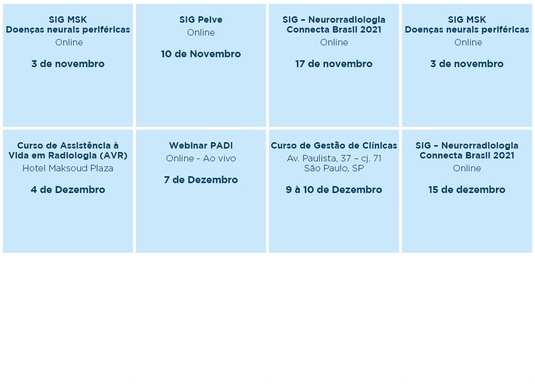 SIG MSK Doenças neurais periféricas Online 3 de novembro  ,SIG Pelve Online 10 de Novembro  ,SIG   Neurorradiologia C   
