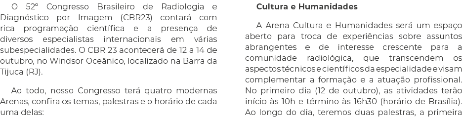 O 52º Congresso Brasileiro de Radiologia e Diagn stico por Imagem (CBR23) contar com rica programa  o cient fica e a...