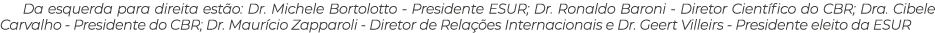 Da esquerda para direita est o: Dr. Michele Bortolotto Presidente ESUR; Dr. Ronaldo Baroni Diretor Cient fico do CBR;...