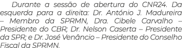 Durante a sess o de abertura do CNR24. Da esquerda para a direita: Dr. Ant nio J. Madureira – Membro da SPRMN, Dra. C...