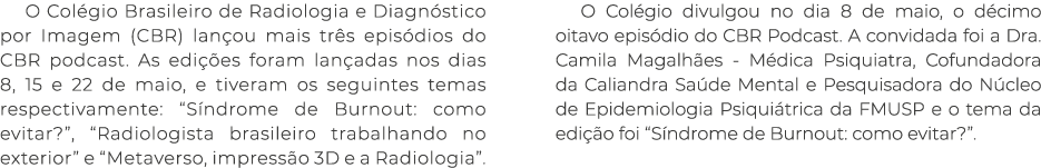 O Col gio Brasileiro de Radiologia e Diagn stico por Imagem (CBR) lan ou mais tr s epis dios do CBR podcast. As edi ...