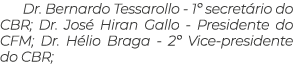 Dr. Bernardo Tessarollo - 1º secret rio do CBR; Dr. Jos Hiran Gallo - Presidente do CFM; Dr. H lio Braga - 2º Vice-p...