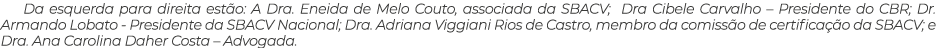 Da esquerda para direita est o: A Dra. Eneida de Melo Couto, associada da SBACV; Dra Cibele Carvalho – Presidente do ...