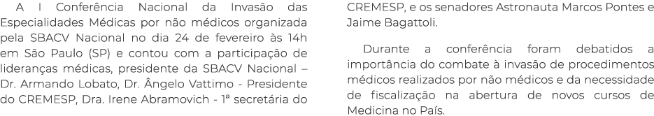 A I Confer ncia Nacional da Invas o das Especialidades M dicas por n o m dicos organizada pela SBACV Nacional no dia ...