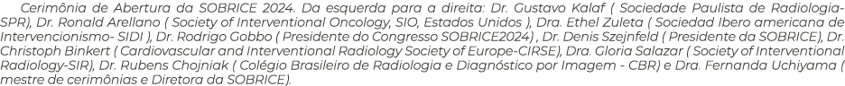 Cerim nia de Abertura da SOBRICE 2024. Da esquerda para a direita: Dr. Gustavo Kalaf ( Sociedade Paulista de Radiolog...