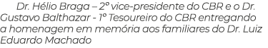Dr. H lio Braga – 2º vice presidente do CBR e o Dr. Gustavo Balthazar 1º Tesoureiro do CBR entregando a homenagem em ...