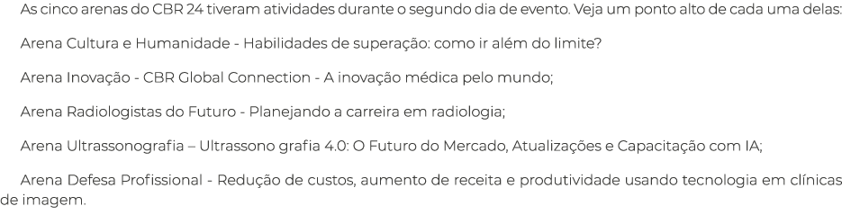 As cinco arenas do CBR 24 tiveram atividades durante o segundo dia de evento. Veja um ponto alto de cada uma delas: A...