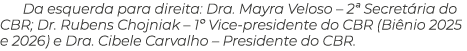 Da esquerda para direita: Dra. Mayra Veloso – 2ª Secret ria do CBR; Dr. Rubens Chojniak – 1º Vice presidente do CBR (...