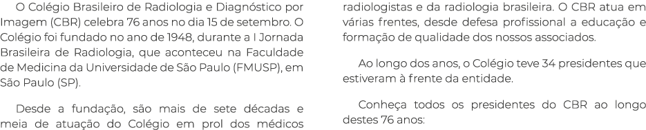 O Col gio Brasileiro de Radiologia e Diagn stico por Imagem (CBR) celebra 76 anos no dia 15 de setembro. O Col gio fo...