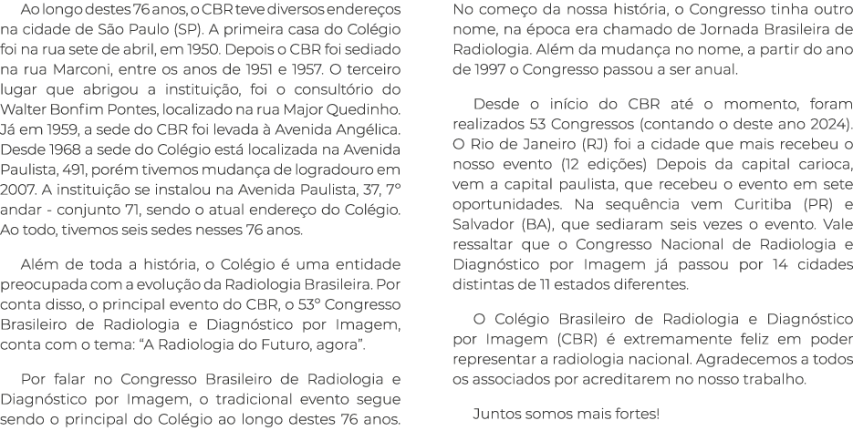 Ao longo destes 76 anos, o CBR teve diversos endere os na cidade de S o Paulo (SP). A primeira casa do Col gio foi na...
