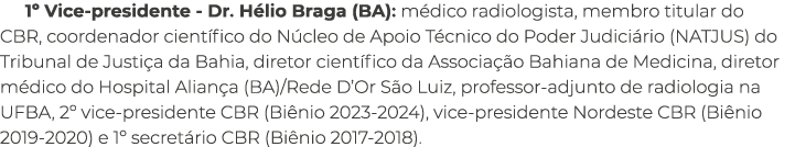 1º Vice presidente Dr. H lio Braga (BA): m dico radiologista, membro titular do CBR, coordenador cient fico do N cleo...
