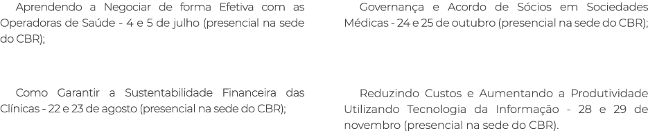Aprendendo a Negociar de forma Efetiva com as Operadoras de Sa de 4 e 5 de julho (presencial na sede do CBR); Como Ga...