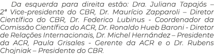 Da esquerda para direita est o: Dra. Juliana Tapaj s – 2ª Vice presidente do CBR, Dr. Maur cio Zapparoli – Diretor Ci...