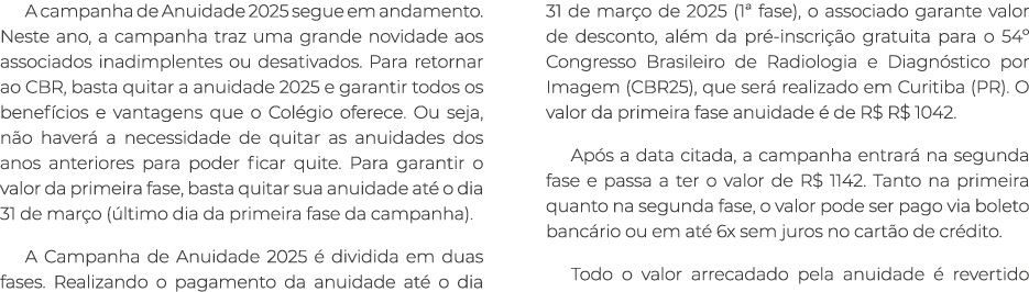 A campanha de Anuidade 2025 segue em andamento. Neste ano, a campanha traz uma grande novidade aos associados inadimp...