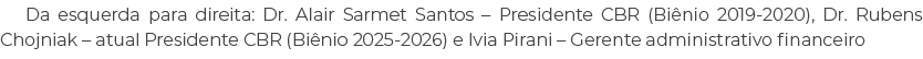Da esquerda para direita: Dr. Alair Sarmet Santos – Presidente CBR (Bi nio 2019 2020), Dr. Rubens Chojniak – atual Pr...