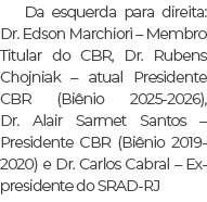 Da esquerda para direita: Dr. Edson Marchiori – Membro Titular do CBR, Dr. Rubens Chojniak – atual Presidente CBR (Bi...