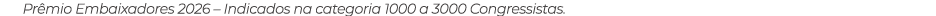 Pr mio Embaixadores 2026 – Indicados na categoria 1000 a 3000 Congressistas.