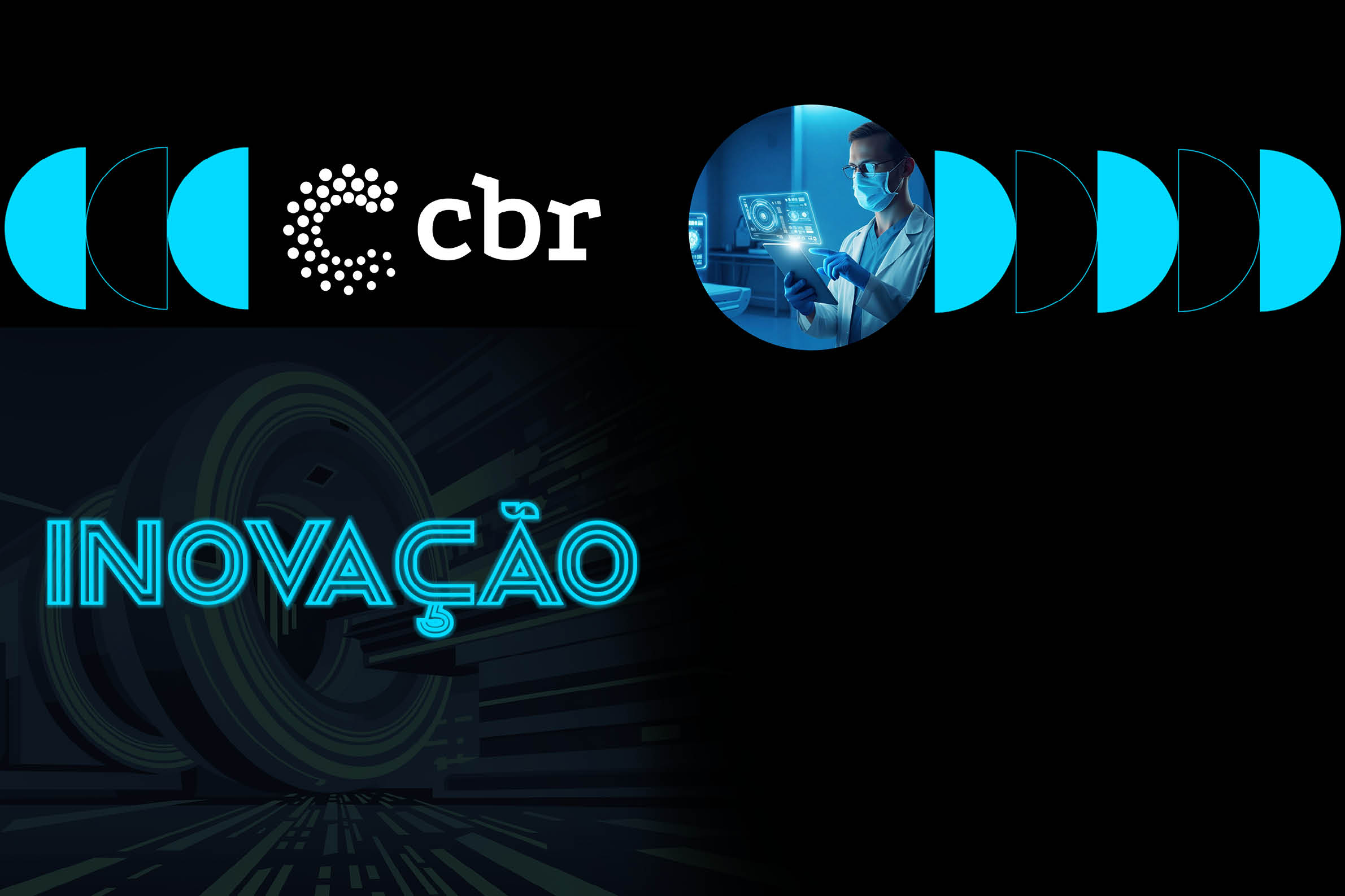 Pessoa adulta usando culos de prote  o e m scara interage com uma tela digital futurista em ambiente tecnol gico com a palavra “INOVA  O" em destaque.  Descri  o gerada por IA